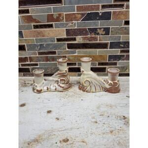 2 Vintage Frankoma Candle Holders 304, Pair Double Light Candlesticks Set